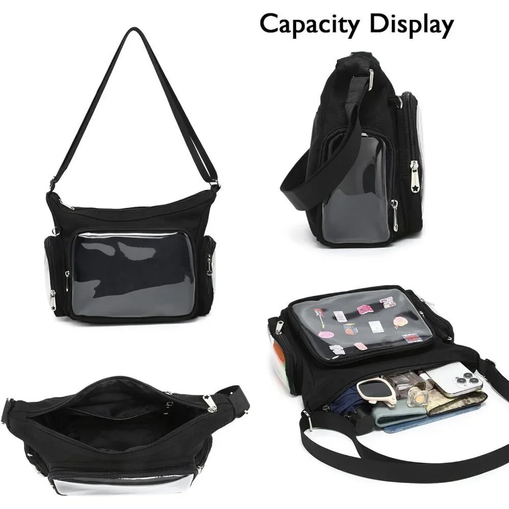 Canvas Ita Bag Crossbody Shoulder Bag with Anime Pins Display for Cosplay